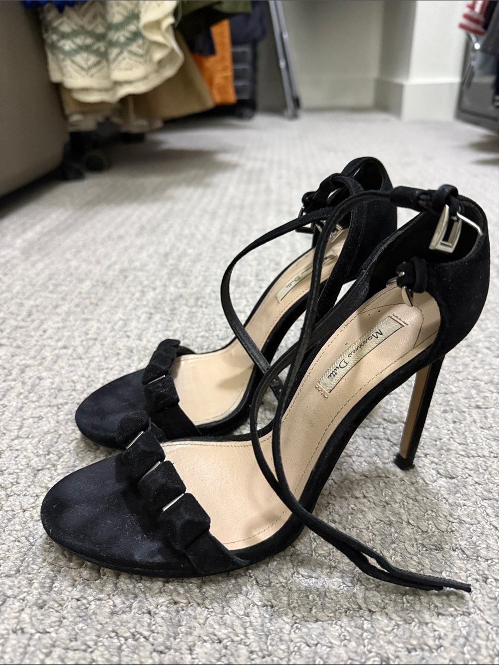 Black Suede Lace-Up High Heel Sandals
